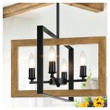 17 Farmhouse Real Wood Chandelier, No Assembly Required 4-Light Rustic Dining Room Light Fixture Over Table, Adjustable Hanging Chandelier for Kitchen Living Room Foyer Entryway