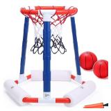 EagleStone Pool Basketball Hoop, Floating Inflatbale Pool Basketball Games Toys with 2 Pool Balls and Pump,Swimming Pool Outdoor Play Toddler Basketball Hoop Indoor for Kids Adults Age 8-12,