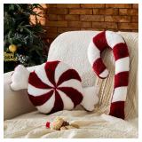 Uvvyui Christmas Candy Pillows Set of 2 Cute Christmas Pillows Candy Cane Decoration Throw Pillow Soft Winter Aesthetic Room Decor Candycane Shaped Plush Cushion for Xmas Decor