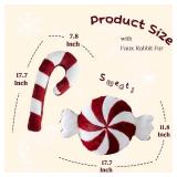 Uvvyui Christmas Candy Pillows Set of 2 Cute Christmas Pillows Candy Cane Decoration Throw Pillow Soft Winter Aesthetic Room Decor Candycane Shaped Plush Cushion for Xmas Decor