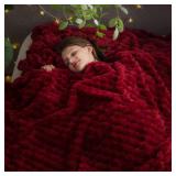 NEWCOSPLAY Super Soft Queen Blanket Red Premium Silky Flannel Fleece 3D Clouds Stylish Jacquard Lightweight Bed Blanket All Season Use 350GSM (Red, Queen(90x90))