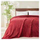 NEWCOSPLAY Super Soft Queen Blanket Red Premium Silky Flannel Fleece 3D Clouds Stylish Jacquard Lightweight Bed Blanket All Season Use 350GSM (Red, Queen(90x90))