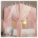 AIOOO 4 Corners Post Princess Curtain Bed Canopy Double Layer Cozy Mosquito Net Mesh and Cloth for Girls Adults Bedroom Decoration (Double-Beigepink/White, 64 W*82 L*82*H/(Queen))