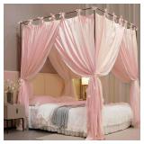 AIOOO 4 Corners Post Princess Curtain Bed Canopy Double Layer Cozy Mosquito Net Mesh and Cloth for Girls Adults Bedroom Decoration (Double-Beigepink/White, 64 W*82 L*82*H/(Queen))