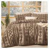 Bedsure Tufted Boho Comforter Set Queen Size - Light Brown Boho Bed Set, GentleSoft 3 Pieces Farmhouse Shabby Chic Embroidery Bedding, Gifts for Woman, Jacquard Queen Comforter for All Seasons
