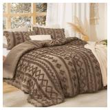 Bedsure Tufted Boho Comforter Set Queen Size - Light Brown Boho Bed Set, GentleSoft 3 Pieces Farmhouse Shabby Chic Embroidery Bedding, Gifts for Woman, Jacquard Queen Comforter for All Seasons
