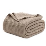 Bedsure Gentlesoft 100% Cotton Blanket King Size for Bed - Breathable and Soft for Spring Summer, Thick Cozy Waffle Weave Blanket Gifts for Women, Light Brown, 104x90 inches