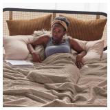 Bedsure Gentlesoft 100% Cotton Blanket King Size for Bed - Breathable and Soft for Spring Summer, Thick Cozy Waffle Weave Blanket Gifts for Women, Light Brown, 104x90 inches