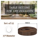 MAONAME Round Charger Plates Set of 12, 13 Inch Brown Charger for Dinner Plates, Farmhouse Faux Wood Plate Chargers, Rustic Table Chargers for Weddings, Party