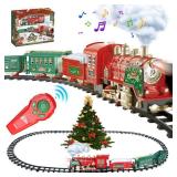 Christmas Train Set - Updated Remote Control Christmas Train Toys w/Smoke, Sounds, Lights, Rechargeable Electric Train for Around Christmas Tree, Train Toys Gifts for 3 4 5 6 7 8+