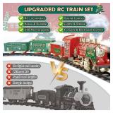 Christmas Train Set - Updated Remote Control Christmas Train Toys w/Smoke, Sounds, Lights, Rechargeable Electric Train for Around Christmas Tree, Train Toys Gifts for 3 4 5 6 7 8+