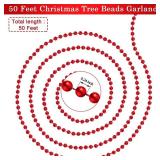 50 Feet Christmas Tree Beads Garland Artificial Pearl Strings for Decorating Plastic Beads Chain Roll for Xmas Home Fireplace Holiday Wedding DIY Decoration(Red)