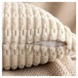 MIULEE Pack of 2 Corduroy Decorative Throw Pillow Covers 12x12 Inch Soft Boho Striped Pillow Covers Modern Farmhouse Home Decor for Sofa Living Room Couch Bed Cream White