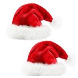 CHOIEO 2 Pcs Christmas Hats, Deluxe Classic Red Santa Hat White Faux Fur Trim Comfort Double Liner Plush Red Velvet Xmas Hats for Unisex Kids for Christmas Festive Holiday Party Supplies (Kid)
