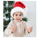 CHOIEO 2 Pcs Christmas Hats, Deluxe Classic Red Santa Hat White Faux Fur Trim Comfort Double Liner Plush Red Velvet Xmas Hats for Unisex Kids for Christmas Festive Holiday Party Supplies (Kid)