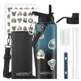 40oz Insulated Water Bottle (Cold for 48 Hrs),BPA Free&Leak Proof,Stainless Steel Water Flask,Water Jug with Straw Spout Lids for Gym,Hiking,Travel,Black Blue