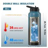 40oz Insulated Water Bottle (Cold for 48 Hrs),BPA Free&Leak Proof,Stainless Steel Water Flask,Water Jug with Straw Spout Lids for Gym,Hiking,Travel,Black Blue