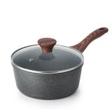 SENSARTE Nonstick Saucepan with Lid, 2.0 Quarts Small Pot with Swiss Granite Coating, Stay-cool Handle, Handy Sauce Pot Small Kitchen Cooking Pot, Induction Comptable, Free of Intentionally Added PFOA