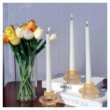 VOHO Champagne Gold Taper Candle Holders for Table Centerpiece, Classic Ribbed Candlestick Holders for Birthday Party Wedding Decor, Versatile Glass Candle Holder for Tealights/Taper Candles(Set of 6)