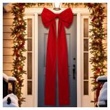 Knitgrip Extra Large Christmas Front Door Bow Decorations 27 x 78 Inch Giant Velvet Christmas Tree Topper Bow with Long Streamers Wreath Wall Decor for Home Xmas Room Holiday Porch(Red)