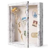 Califortree Outside 8x10 Shadow Box Frame with Linen Back - Real Glass, Push Pins Included, Sturdy Rustic Memory Display Case, Fits Photos or Items Under 6x8, Distressed White