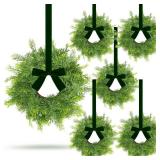 6 PCS Mini Real Touch Christmas Wreaths for Kitchen Cabinets Artificial Norfolk Lifelike Cedar Wreaths with Bow for Christmas Window Door Fireplace Chairs Wall Staircase Indoor Outdoor Home Decor