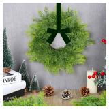 6 PCS Mini Real Touch Christmas Wreaths for Kitchen Cabinets Artificial Norfolk Lifelike Cedar Wreaths with Bow for Christmas Window Door Fireplace Chairs Wall Staircase Indoor Outdoor Home Decor