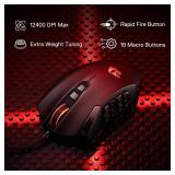 Redragon M921 MMO Gaming Mouse, 12400 DPI High Precision Wired RGB Mice w/18 Programmable Buttons, 12 Side Macro Keys, Software Supports for PC Laptop