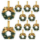 Zeyune 9 Pcs Small Christmas Wreaths for Kitchen Cabinets with Bow Ribbon Mini Cabinet Door Wreath Set Hanging Christmas Decor for Kitchen Window Outdoor Indoor, 14.96 x 7.87