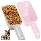Aosnare 2 Cup Dog Food Scoop(2 Pack), Plastic Pet Food Scoop with Measuring Lines for Accurate Pet Food Portions,Dishwasher Safe (Grey and Pink)