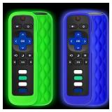 (Pack of 2) Remote Cover Case for Roku TV Remote Control/Silicone Protective Sleeve Skin - Glow in The Dark (Green/Blue)