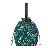 DAROSS Reusable Lunch Bag,Canvas Drawstring Lunch Bag, Lunch Tote for Work, School, or Picnics, Lightweight & Waterproof, Keeps Food Fresh All Day (Green Alphabet)
