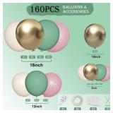 MOXMAY Sage Green Pink White Gold Balloons Garland Arch Kit, 160Pcs Olive Green Blush Pink White Sand Metallic Gold Balloons for Baby Shower Wedding Birthday Jungle Safari Woodland Party Decorations