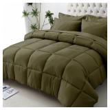 JOLLYVOGUE King Comforter Set, Ultra-Soft Bed in a Bag King Size 7 Pieces, Oeko-TEX Certified Bedding Set with Down Alternative Comforter, Sheets, Pillowcases & Shams, Olive Green