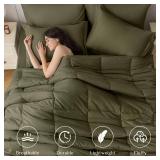 JOLLYVOGUE King Comforter Set, Ultra-Soft Bed in a Bag King Size 7 Pieces, Oeko-TEX Certified Bedding Set with Down Alternative Comforter, Sheets, Pillowcases & Shams, Olive Green
