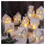 Zubebe 23 Pcs Christmas Village Sets LED Winter Village Houses Accessories Street Lights Trees Miniature Christmas Figurines Scene Desktop Ornament for Indoor Room Landscape Xmas Holiday Party Decor