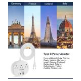 European Travel Plug Adapter with USB C, Multi Country Outlet Adapter with 3 AC Outlets and 4 USB Ports, Type C Plug Adapter for US to Most of Europe Iceland Spain Italy France Germany etc