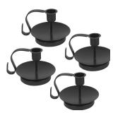 TIED RIBBONS Vintage Candle Holder with Handle Set of 4 Black Gothic Candle Holder for Home Decorations Old Fashioned Candlestick Table Taper Candle Holders for Party Decorations