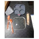 Ywmoml 4 Cup Nonstick Egg Pan Set with Lid Aluminum Omelet Skillet for Breakfast, Includes Silicone Scraper, Oil Brush, Chopsticks & Cleaning Cloth Compatible with Gas & Induction Cooktops NO 