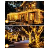 Brightown 2 Pack Solar String Lights Outdoor Waterproof, 92Ft 240 LED Solar Lights Outdoor with 8 Modes, Outdoor Light Solar Powered for Patio Yard Tree Garden Party Decorations, Warm White