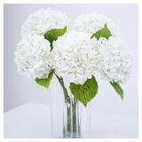 Waipfaru 21 Real Touch White Hydrangea Artificial Flowers with Long Stem & Leaves, Full Latex Faux Hydrangea Flowers for Home Decor Party Floral Arrangements Wedding Bouquets Centerpieces, 5Pcs