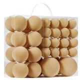 Velvet Christmas Ball Ornaments Set-46pcs Flocked Shatterproof Christmas Tree Decorations Plastic Xmas Decorative Hanging Ornaments for Xmas Holiday Home Decor,3 Sizes(Light Khaki)