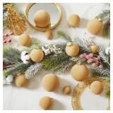 Velvet Christmas Ball Ornaments Set-46pcs Flocked Shatterproof Christmas Tree Decorations Plastic Xmas Decorative Hanging Ornaments for Xmas Holiday Home Decor,3 Sizes(Light Khaki)