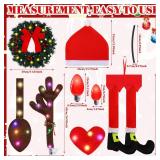 Datanly 34 Pcs Christmas Reindeer Antlers Car Kit Including Christmas Garland with Light String Antlers Nose Tail with LED Light Hanging Santa Legs Magnetic Decals Headrest Cover for Car Truck