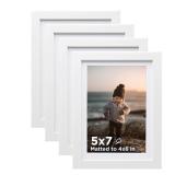 KINLINK 5x7 Picture Frame White Set of 4, Wooden Photo Frames Matted 4x6 with Plexiglass for 4x6 with Mat or 5x7 without Mat for Table and Wall Display
