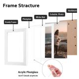 KINLINK 5x7 Picture Frame White Set of 4, Wooden Photo Frames Matted 4x6 with Plexiglass for 4x6 with Mat or 5x7 without Mat for Table and Wall Display