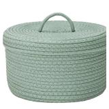 Sea Team Round Cotton Rope Storage Basket with Lid, Lidded Woven Storage Bin, Nursery Storage Container, Diaper Caddy, Baby Shower Basket, Box, Organizer, 11.8 x 11.8 x 6.7 Inches (Medium, Green)