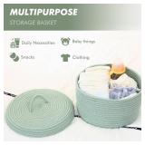 Sea Team Round Cotton Rope Storage Basket with Lid, Lidded Woven Storage Bin, Nursery Storage Container, Diaper Caddy, Baby Shower Basket, Box, Organizer, 11.8 x 11.8 x 6.7 Inches (Medium, Green)