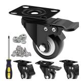 MSH&HCE 2 Inch Heavy Duty Locking Caster Wheels with Brake - 360° Swivel, 600lb Capacity - Quiet Casters for Furniture, Tables, Workbenches- Includes Screws, washers & Screwdriver(Set of 4)