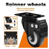 MSH&HCE 2 Inch Heavy Duty Locking Caster Wheels with Brake - 360° Swivel, 600lb Capacity - Quiet Casters for Furniture, Tables, Workbenches- Includes Screws, washers & Screwdriver(Set of 4)